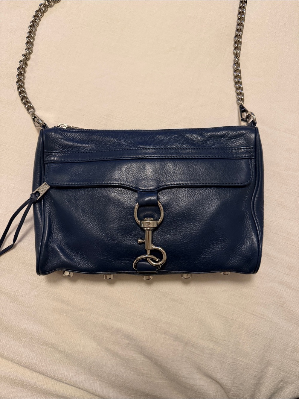 Rebecca Minkoff Navy Leather Crossbody Bag with Silver Hardware